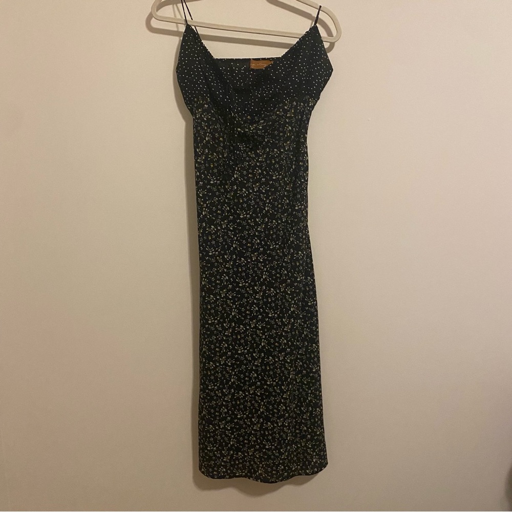Beige Botany Black and White Dot Floral Maxi Dress size Large